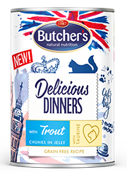 BUTCHERS DELICIOUS DINNERS KAWAŁKI Z PSTRĄGIEM W GALARETCE KARMA DLA KOTA