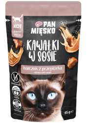 PAN MIĘSKO MOKRA KARMA DLA KOTA kawałki kurczka i przepiórki w sosie